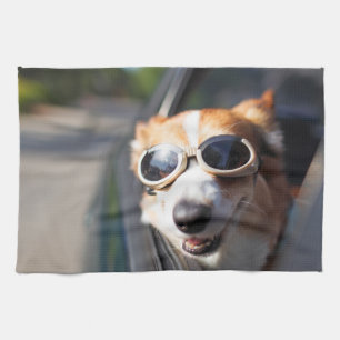 Kutest Baby Animals   Corgi Goggles in de auto Theedoek