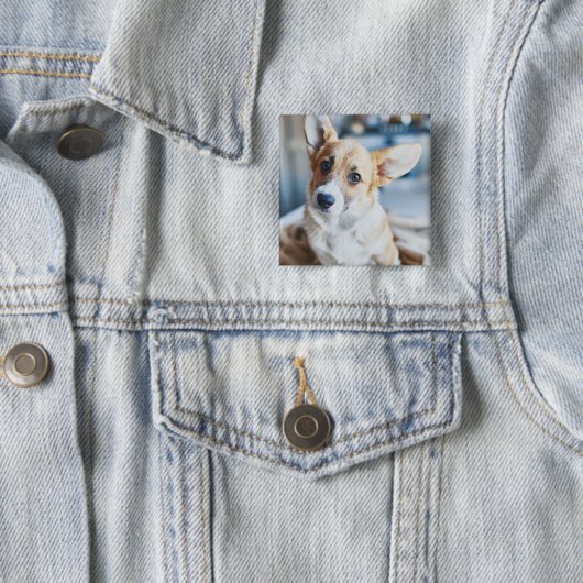 Kutest Baby Animals | Corgi Head Tilt Vierkante Button 5,1 Cm (In situ)