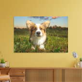 Kutest Baby Animals | Corgi in Cloudy Yard Canvas Afdruk (Insitu (Woonkamer))