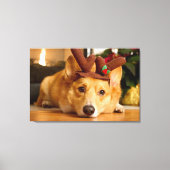 Kutest Baby Animals | Corgi-kerstrenrenrendiertje Canvas Afdruk (Voorkant)