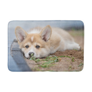 Kutest Baby Animals   Corgi Laying in the Yard Badmat