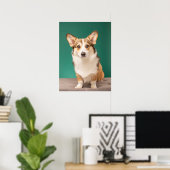 Kutest Baby Animals | Corgi over Blauwgroen Poster (Thuiskantoor)
