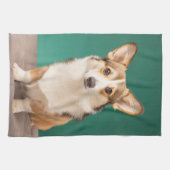 Kutest Baby Animals | Corgi over Blauwgroen Theedoek (Horizontaal)