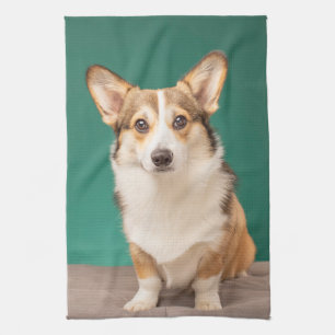 Kutest Baby Animals Corgi over Blauwgroen Theedoek