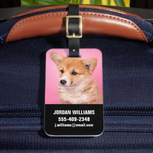 Kutest Baby Animals   Corgi Puppy op roze Bagagelabel