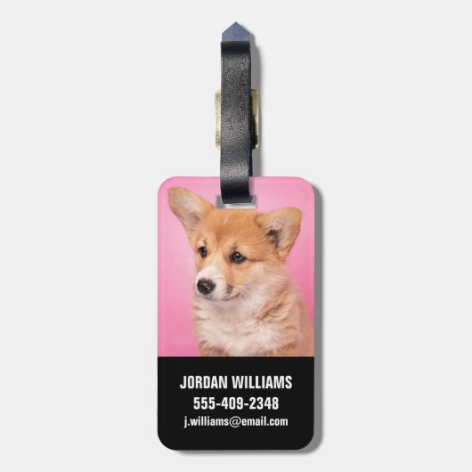 Kutest Baby Animals | Corgi Puppy op roze Bagagelabel (Achterkant verticaal)