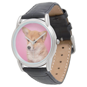 Kutest Baby Animals   Corgi Puppy op roze Horloge