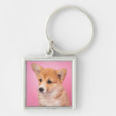 Kutest Baby Animals | Corgi Puppy op roze Sleutelhanger (Voorkant)