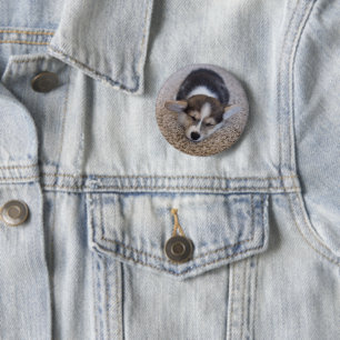 Kutest Baby Animals Corgi Puppy op Shag Rug Ronde Button 5,7 Cm