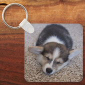 Kutest Baby Animals | Corgi Puppy op Shag Rug Sleutelhanger (Voorkant)