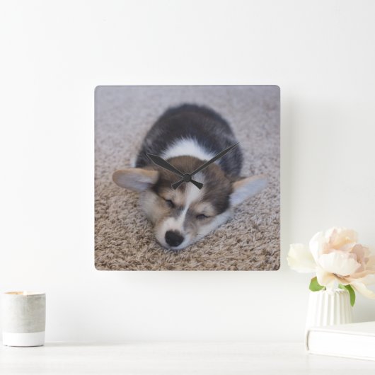 Kutest Baby Animals | Corgi Puppy op Shag Rug Vierkante Klok (Huis)