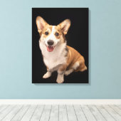 Kutest Baby Animals | Corgi Puppy Smile Canvas Afdruk (Insitu (Houten vloer))