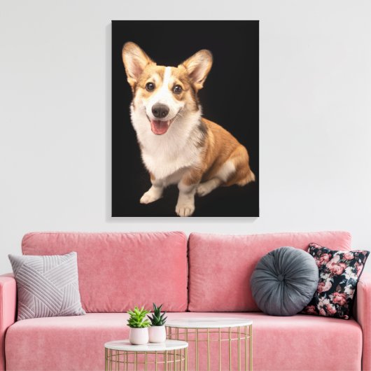 Kutest Baby Animals | Corgi Puppy Smile Canvas Afdruk (Insitu (Woonkamer))