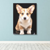 Kutest Baby Animals | Corgi Puppy Standing Tall Canvas Afdruk (Insitu (Houten vloer))