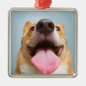 Kutest Baby Animals | Corgi Tongue Metalen Ornament (Voorkant)