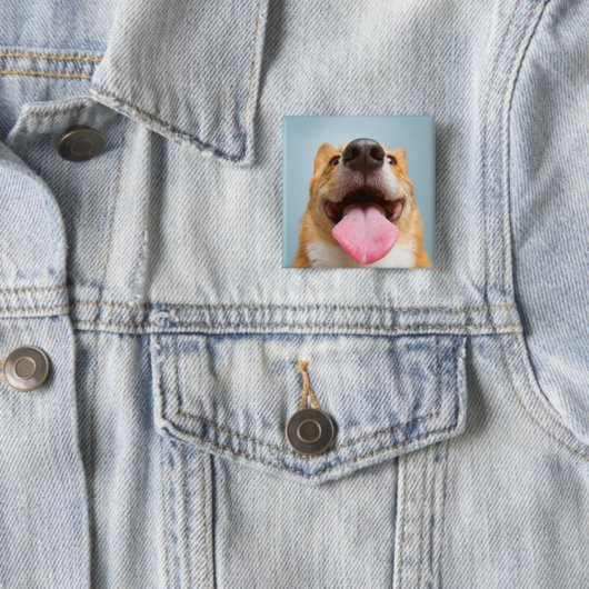 Kutest Baby Animals | Corgi Tongue Vierkante Button 5,1 Cm (In situ)