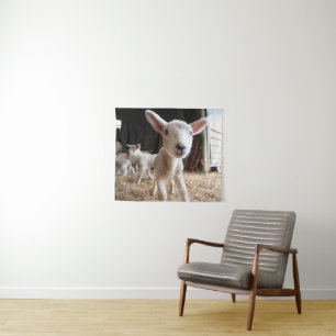 Kutest Baby Animals   Cute Lamb in een Boerderij Wandkleed