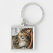 Kutest Baby Animals | Cute Tabby Cat Slaping Sleutelhanger (Voorkant)