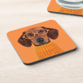 Kutest Baby Animals | Dachshund Oranje Sweater Bier Onderzetter (Linkerzijde)