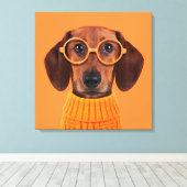 Kutest Baby Animals | Dachshund Oranje Sweater Canvas Afdruk (Insitu (Houten vloer))