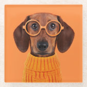 Kutest Baby Animals | Dachshund Oranje Sweater Glazen Onderzetter (Voorkant)