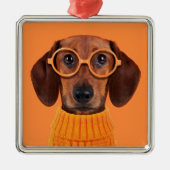 Kutest Baby Animals | Dachshund Oranje Sweater Metalen Ornament (Voorkant)