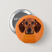 Kutest Baby Animals | Dachshund Oranje Sweater Ronde Button 5,7 Cm (Voorkant /achterkant)