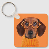 Kutest Baby Animals | Dachshund Oranje Sweater Sleutelhanger (Voorkant)