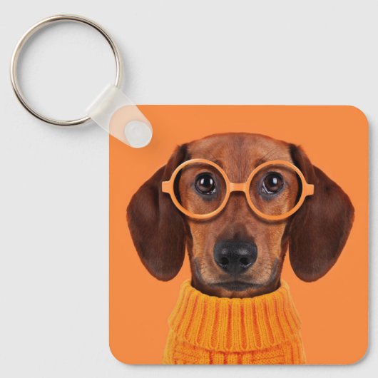 Kutest Baby Animals | Dachshund Oranje Sweater Sleutelhanger (Voorkant)