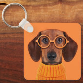 Kutest Baby Animals | Dachshund Oranje Sweater Sleutelhanger (Voorkant)