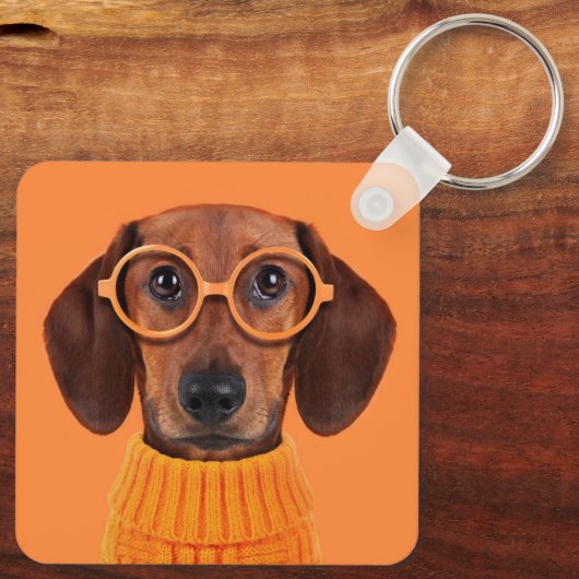 Kutest Baby Animals | Dachshund Oranje Sweater Sleutelhanger (Achterkant)