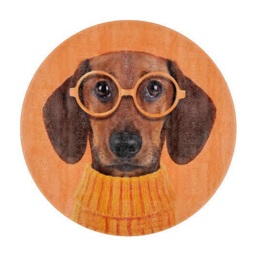 Kutest Baby Animals | Dachshund Oranje Sweater Snijplank (Voorkant)