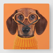 Kutest Baby Animals | Dachshund Oranje Sweater Vierkante Klok (Voorkant)
