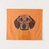 Kutest Baby Animals | Dachshund Oranje Sweater Wandkleed (Voorkant (horizontaal))