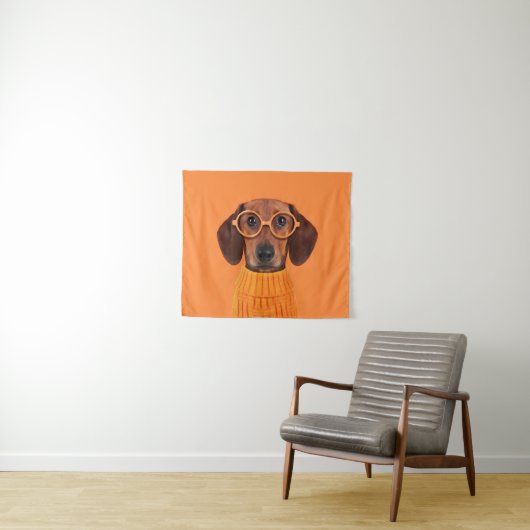 Kutest Baby Animals | Dachshund Oranje Sweater Wandkleed (In Situ (horizontaal))
