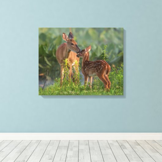 Kutest Baby Animals | Deer en Baby Canvas Afdruk (Insitu (Houten vloer))