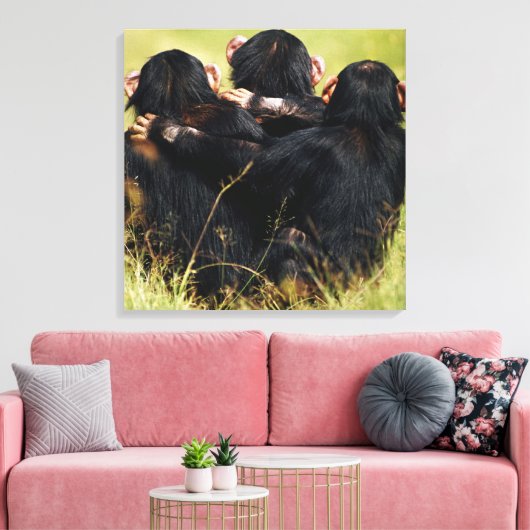 Kutest Baby Animals | Drie Chimpansees Hugging Canvas Afdruk (Insitu (Woonkamer))