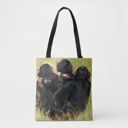 Kutest Baby Animals | Drie Chimpansees Hugging Tote Bag (Voorkant)