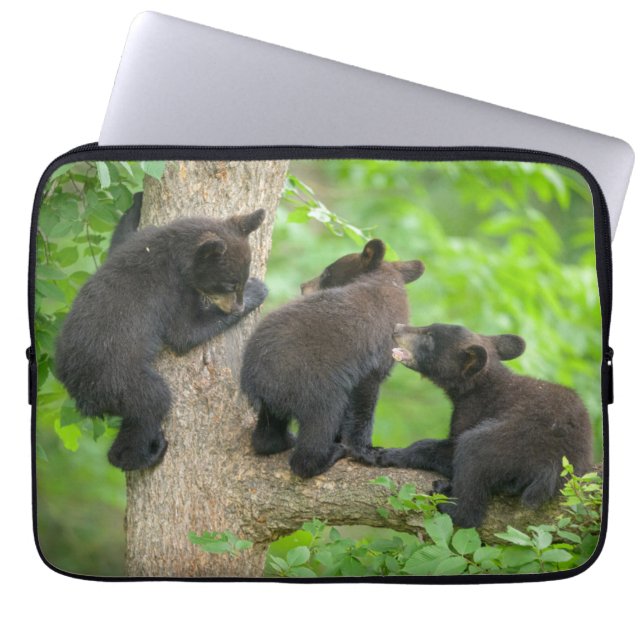 Kutest Baby Animals | Drie jonge zwarte Beren kubu Laptop Sleeve (Voorkant)