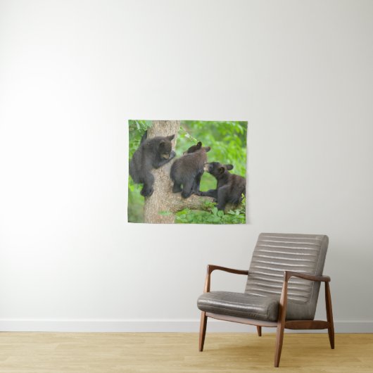 Kutest Baby Animals | Drie jonge zwarte Beren kubu Wandkleed (In Situ (horizontaal))
