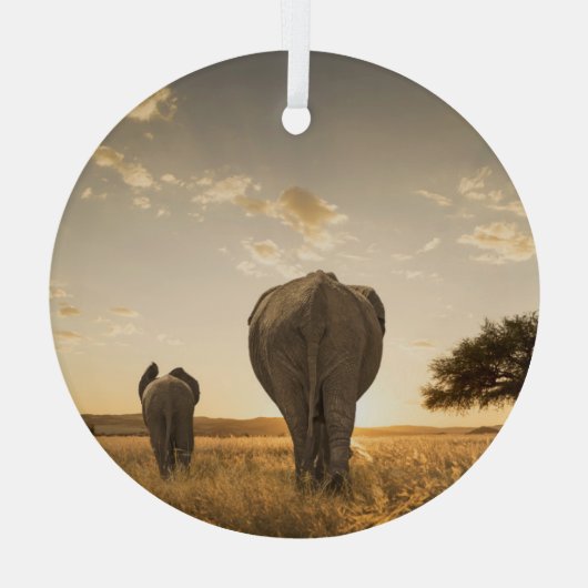 Kutest Baby Animals | Elephant Calf en moeder Glas Ornament (Achterkant)
