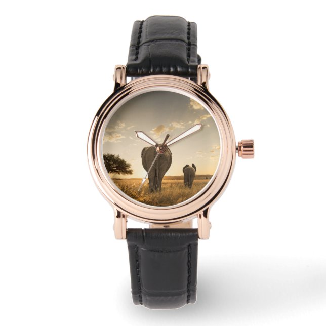 Kutest Baby Animals | Elephant Calf en moeder Horloge (Voorkant)