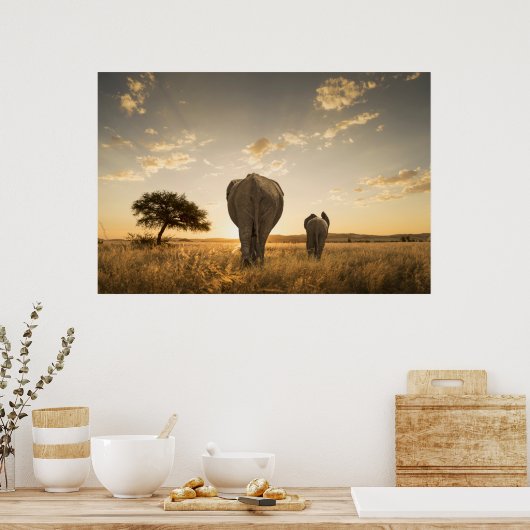 Kutest Baby Animals | Elephant Calf en moeder Poster (Keuken)