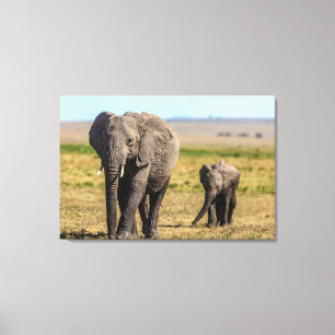 Kutest Baby Animals Elephant Moeder & Baby Canvas Afdruk
