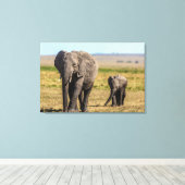 Kutest Baby Animals | Elephant Moeder & Baby Canvas Afdruk (Insitu (Houten vloer))