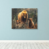 Kutest Baby Animals | Familie bruin Beer Canvas Afdruk (Insitu (Houten vloer))