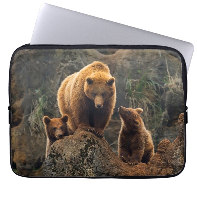 Kutest Baby Animals | Familie bruin Beer Laptop Sleeve (Voorkant)
