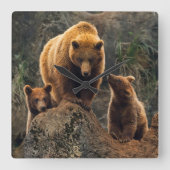 Kutest Baby Animals | Familie bruin Beer Vierkante Klok (Voorkant)