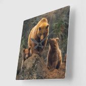 Kutest Baby Animals | Familie bruin Beer Vierkante Klok (Hoek)