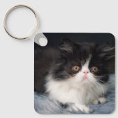 Kutest Baby Animals | Fluffy B&W Kitten Sleutelhanger (Voorkant)
